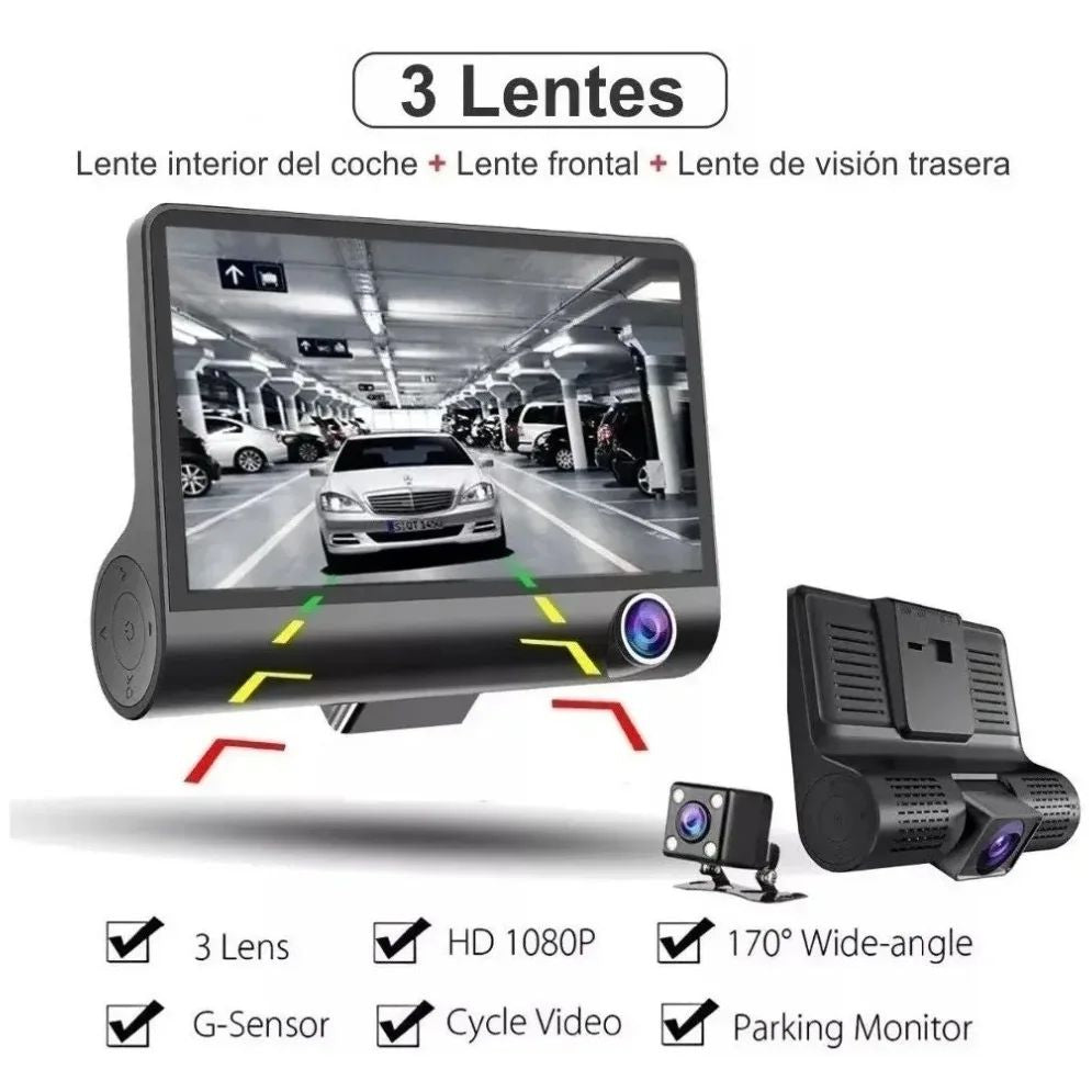 CAMARA DVR TRES LENTES PARA AUTO 1080P