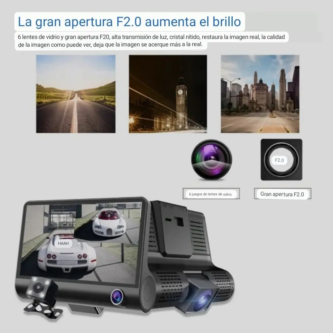CAMARA DVR TRES LENTES PARA AUTO 1080P