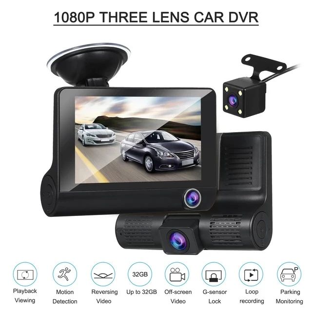 CAMARA DVR TRES LENTES PARA AUTO 1080P