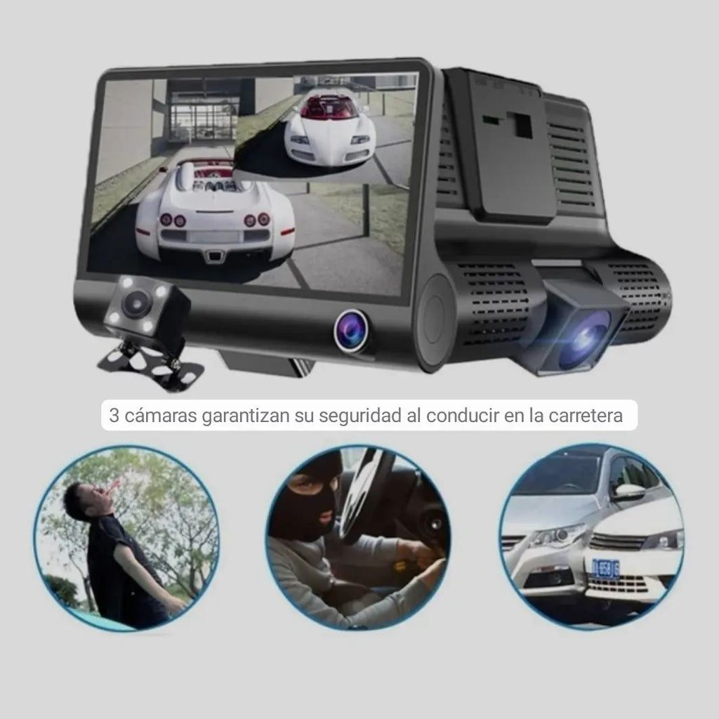 CAMARA DVR TRES LENTES PARA AUTO 1080P