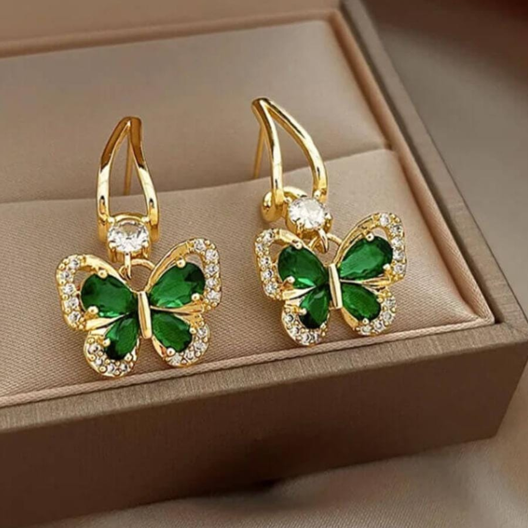 ARETES MARIPOSA ESMERALDA-A-KM