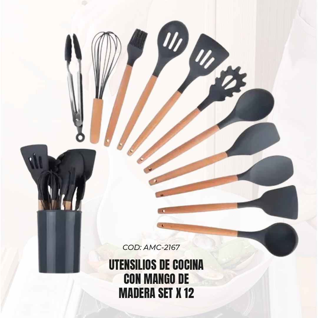 UTENSILIOS DE COCINA CON MANGO DE MADERA