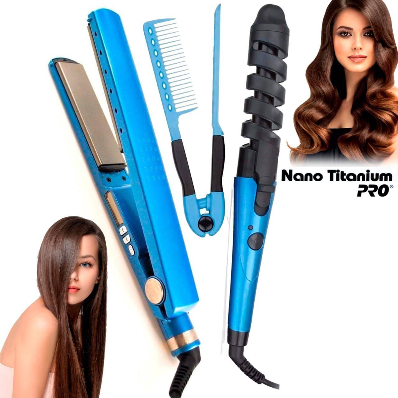 Combo plancha, rizador y peine d cabello
