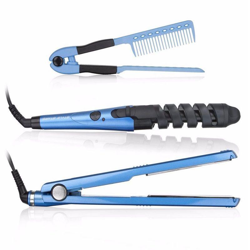 Combo plancha, rizador y peine d cabello