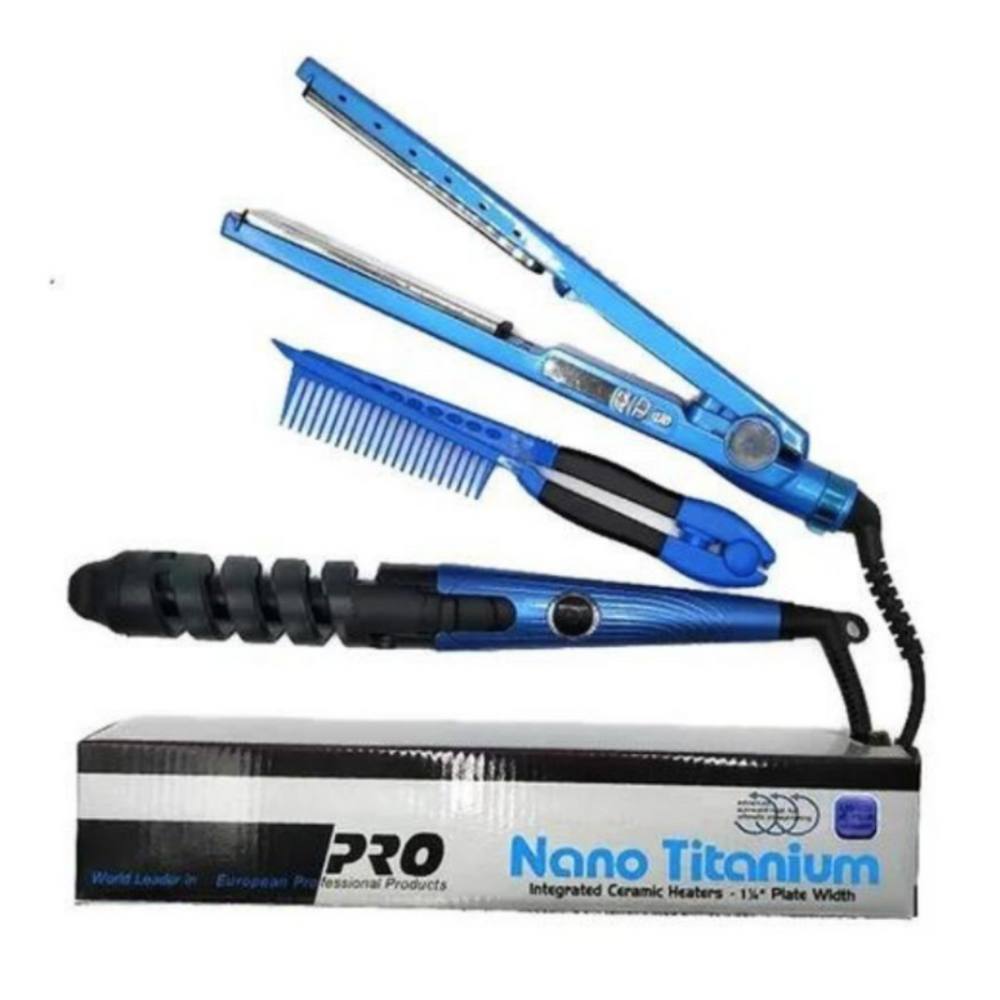 Combo plancha, rizador y peine d cabello