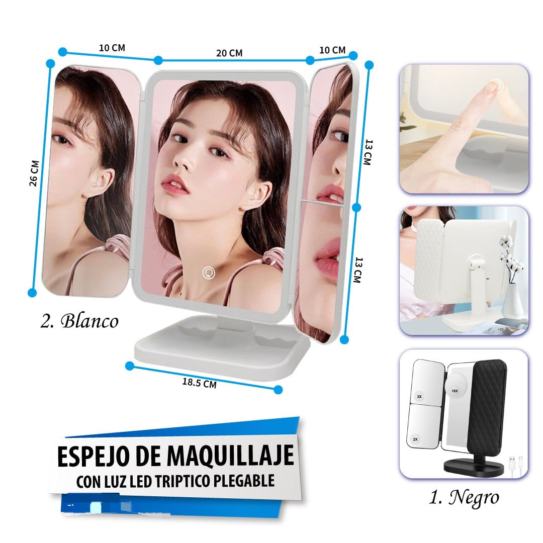 ESPEJO CON LUZ LED TRIPTICO