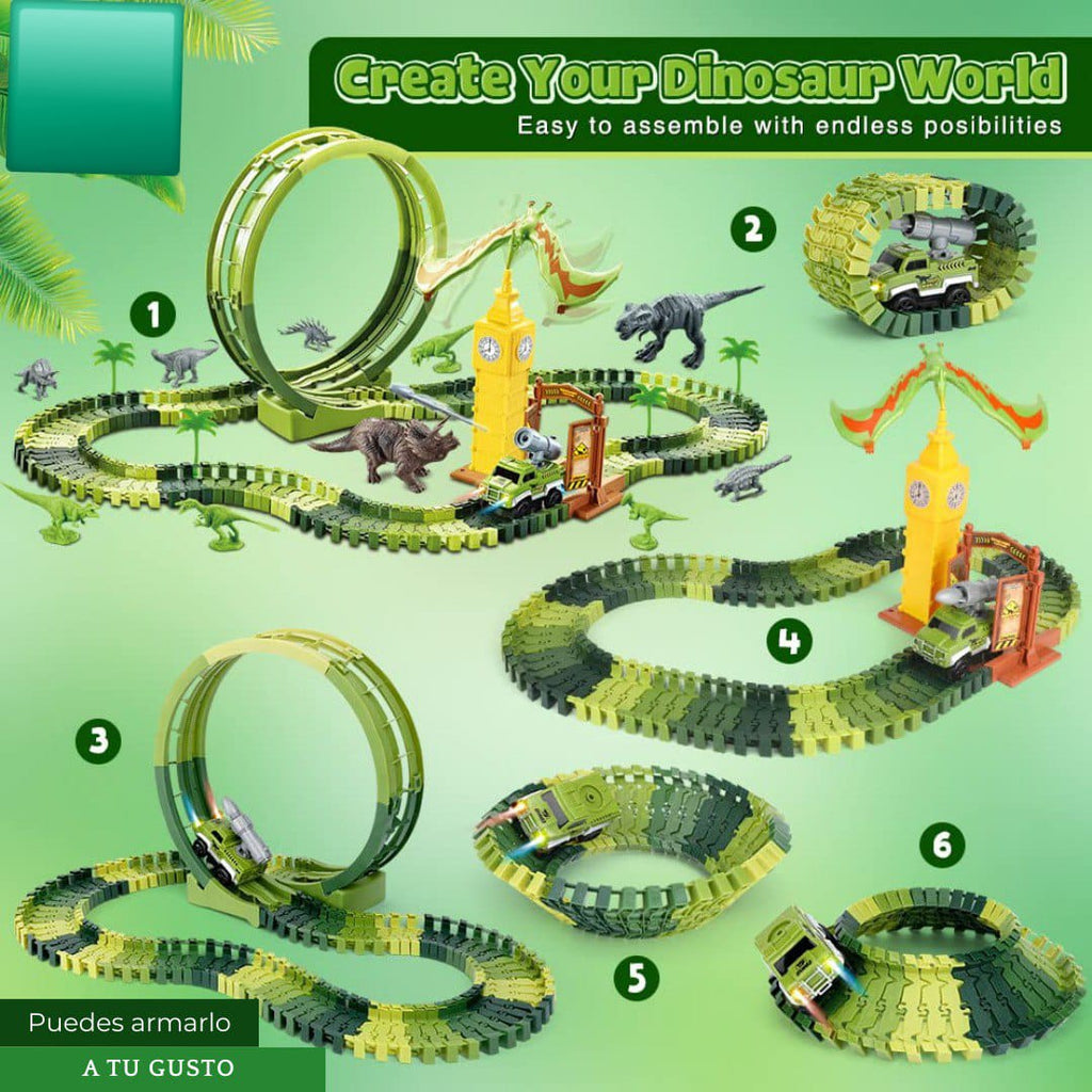 PISTA DE AUTOS DINOSAURIOS 120 PIEZAS