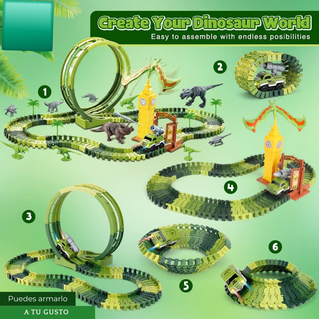 PISTA DE AUTOS DINOSAURIOS 120 PIEZAS