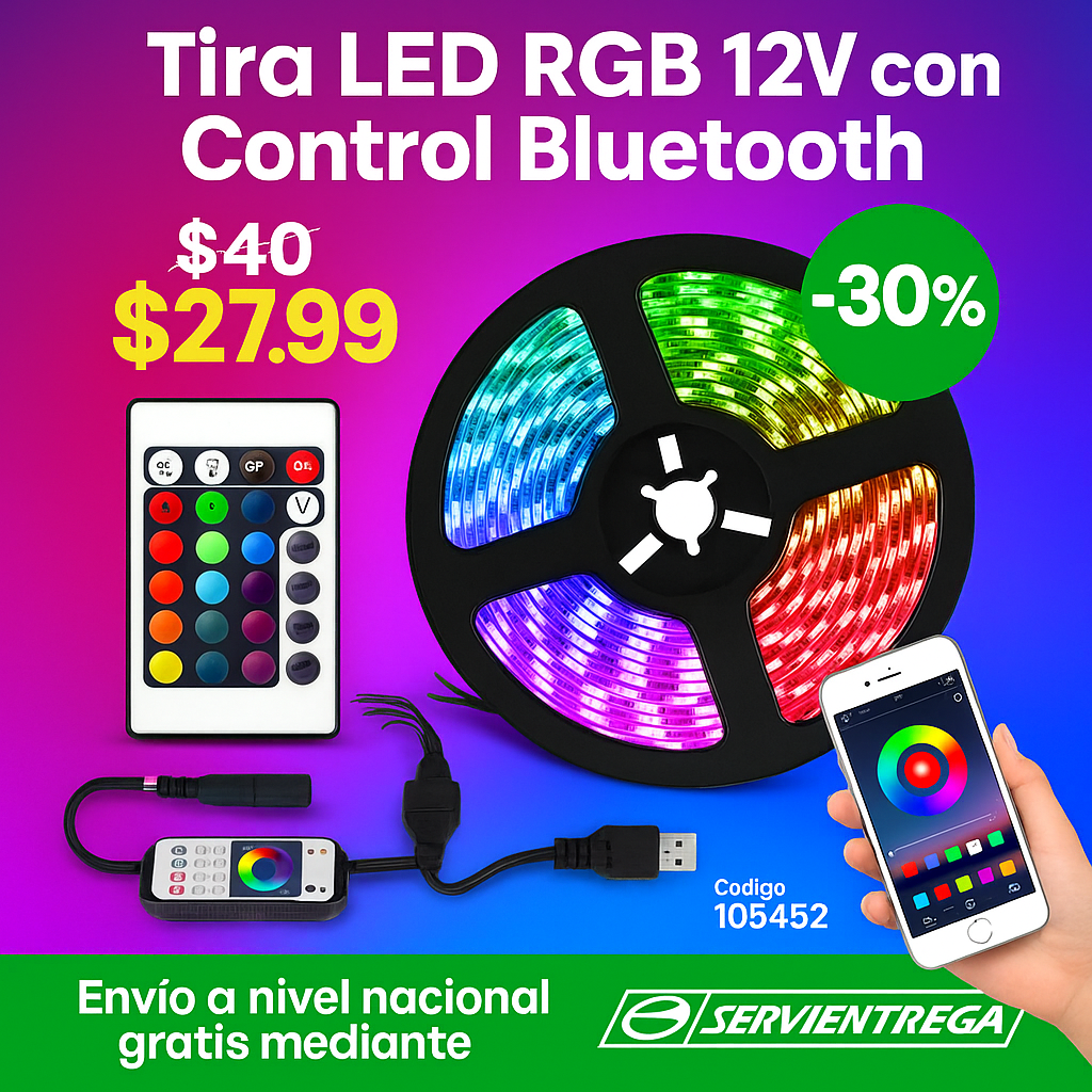 Tira Led RGB de 12V Bluetooth
