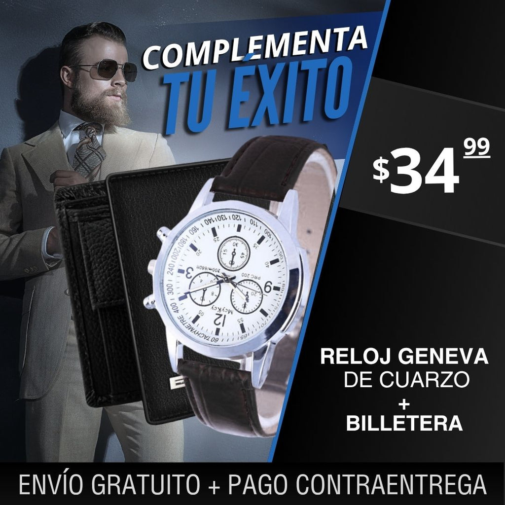 RELOJ GENEVA +BILLETERA NEGRO
