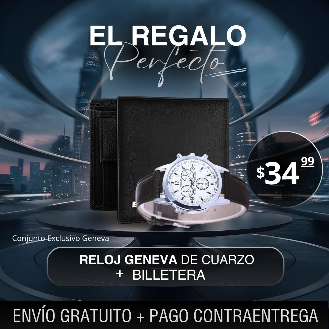 RELOJ GENEVA +BILLETERA NEGRO