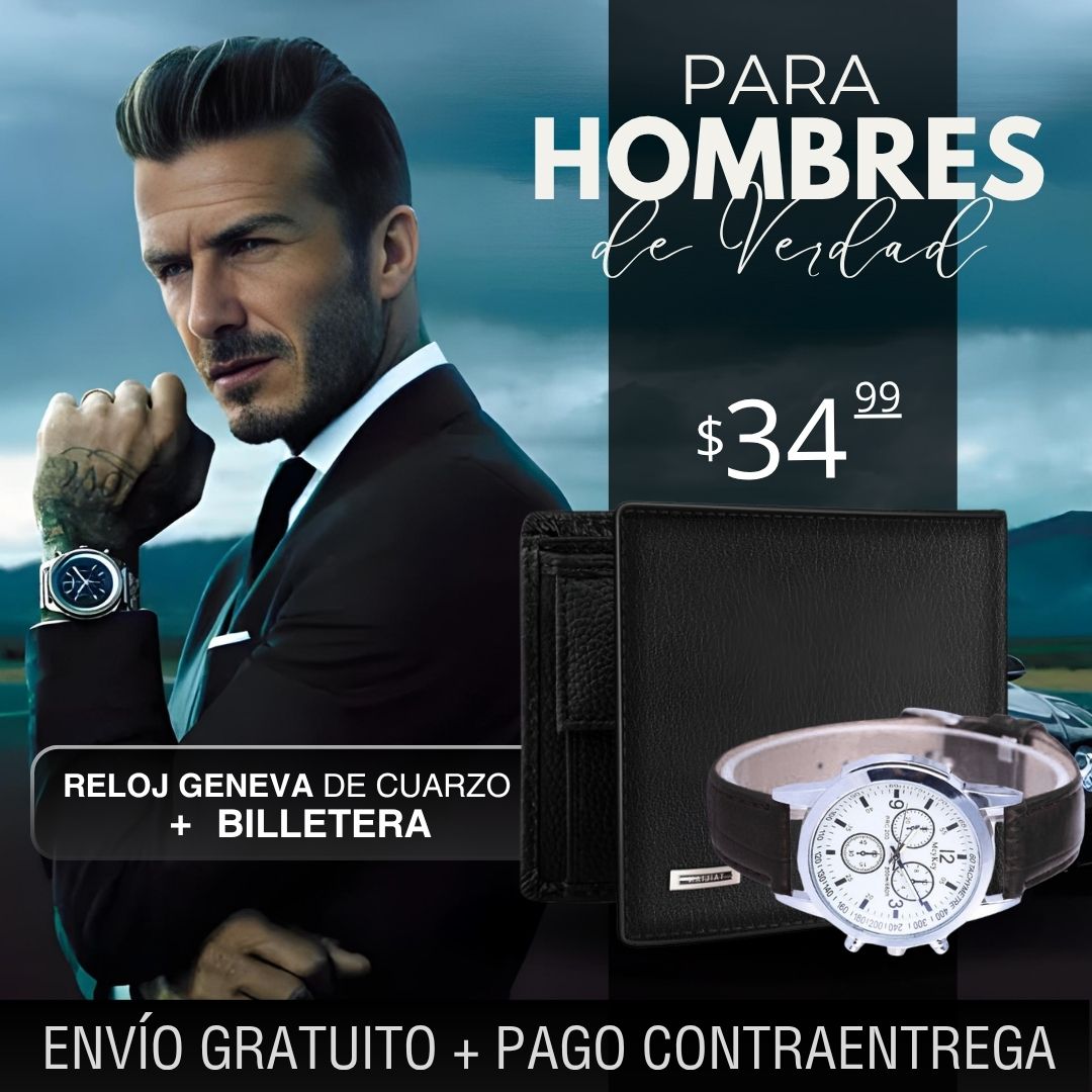RELOJ GENEVA +BILLETERA NEGRO